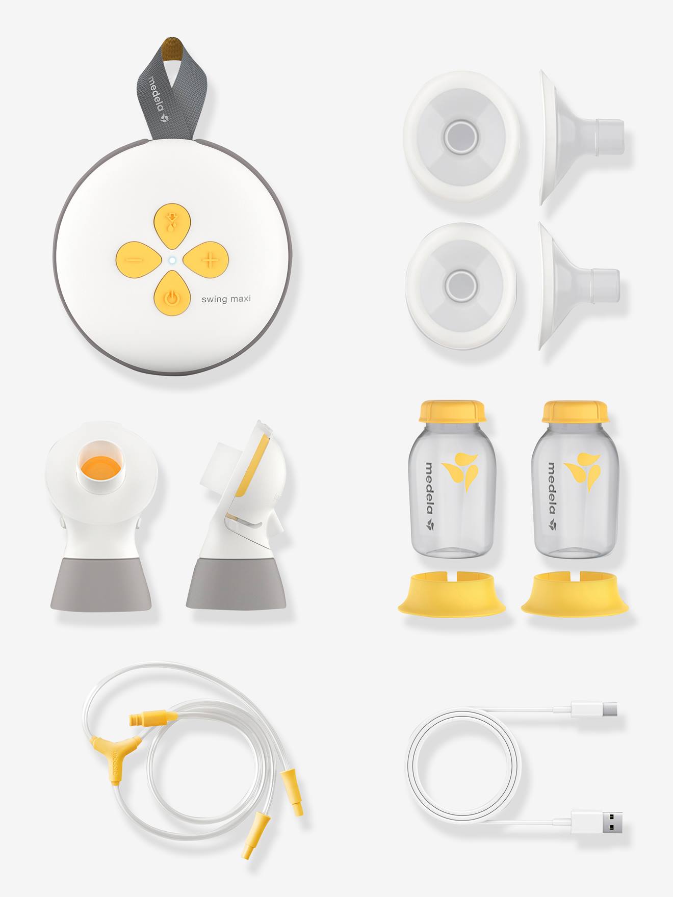 Bomba tira-leite elétrica dupla recarregável Medela Swing Maxi + 2 funis (amarelo médio, bicolor/multicolorido)