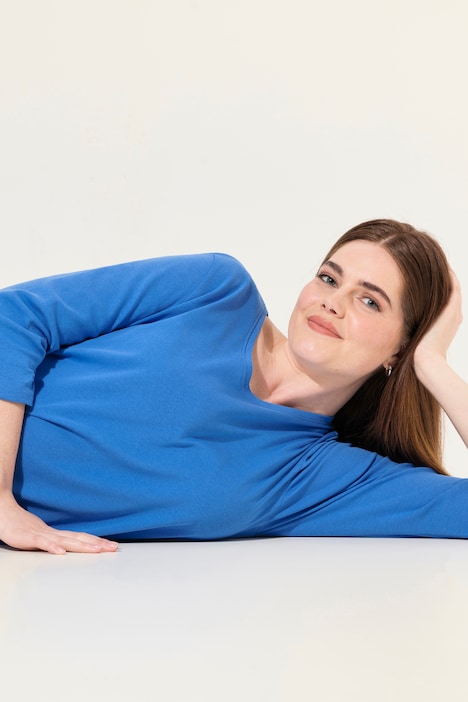Shirt, Rippjersey, V-Ausschnitt, 3/4-Arm, Biobaumwolle