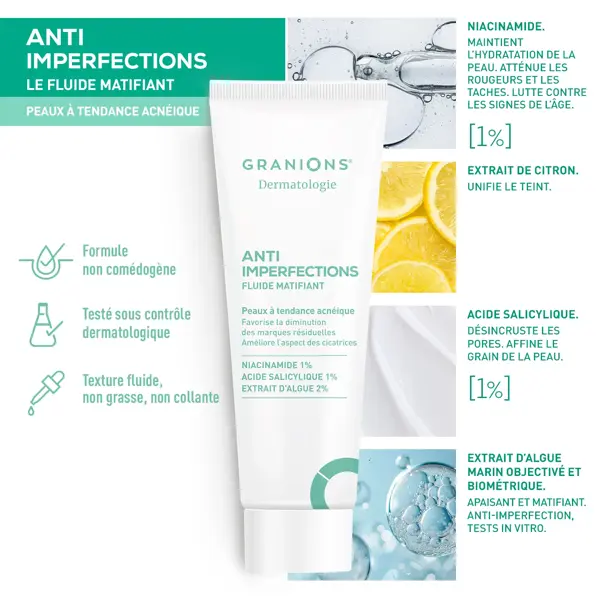 GRANIONS Creme Hidratante Facial Matificante - Creme para Imperfeições - 40 mL