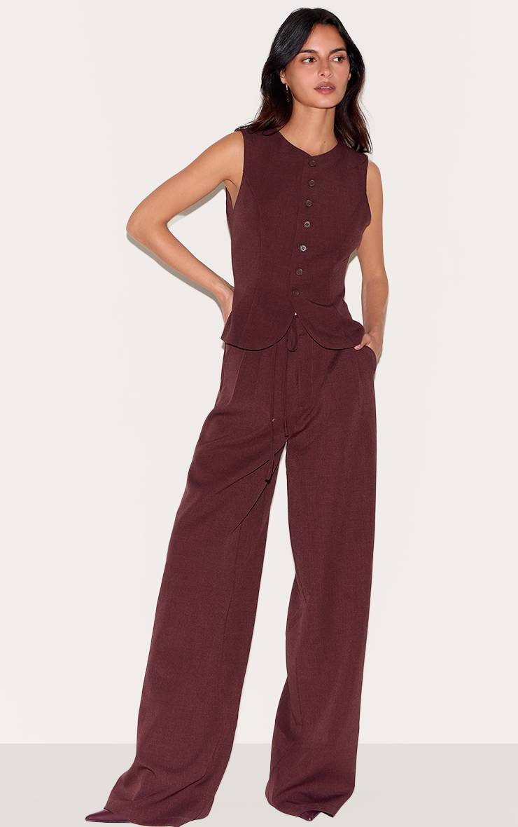 Rouge Vin Gilet Ajusté En Tissu Tissé