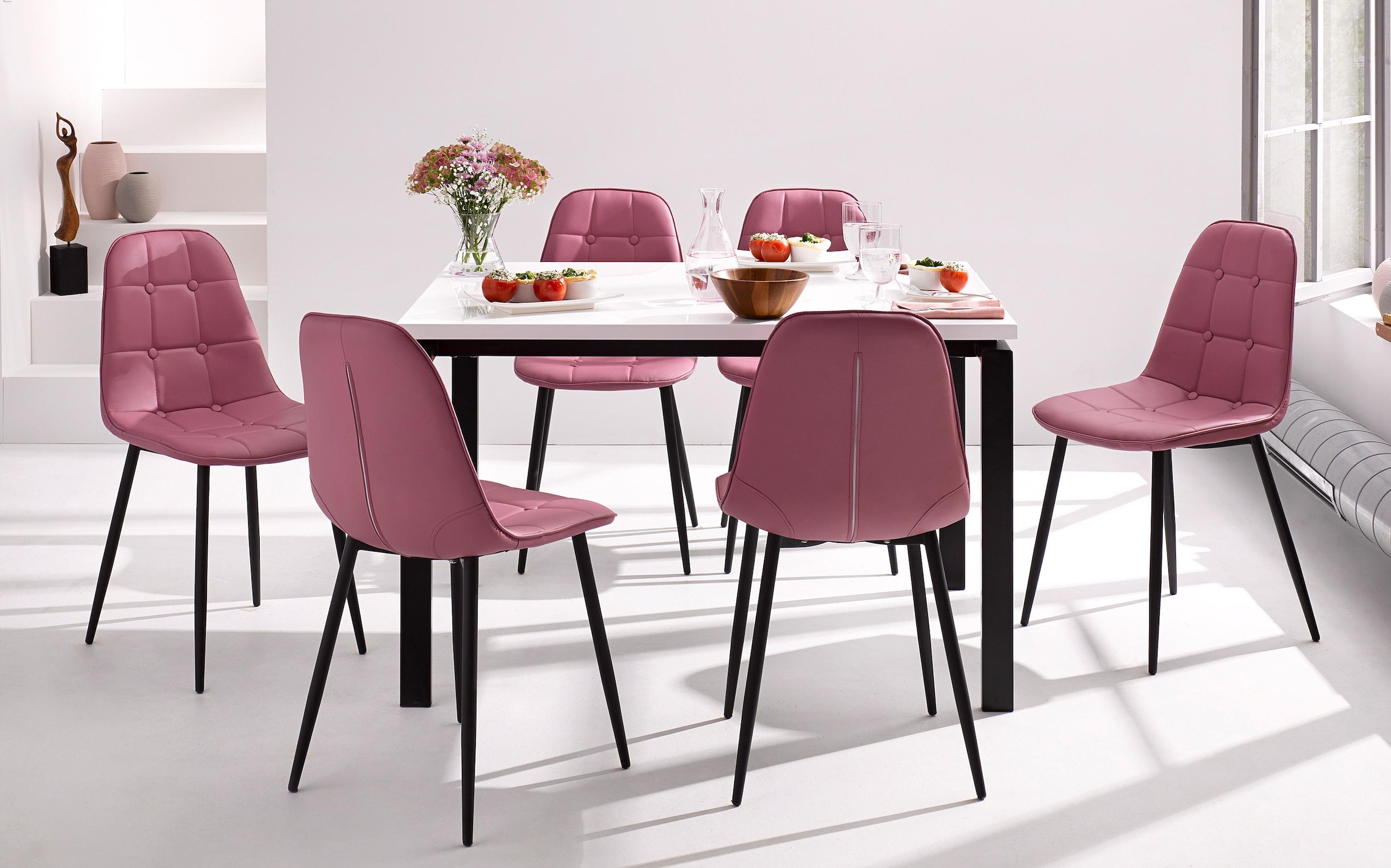 INOSIGN Essgruppe Esstisch, Breite 160 cm und 4 Esszimmerstühle, Bezug in Kunstleder