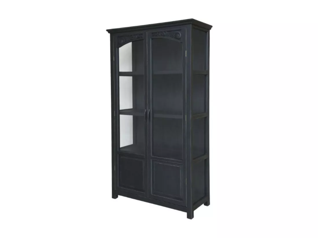Armoire vitrine 2 portes chambre salle de bain bois verre noir 170cm