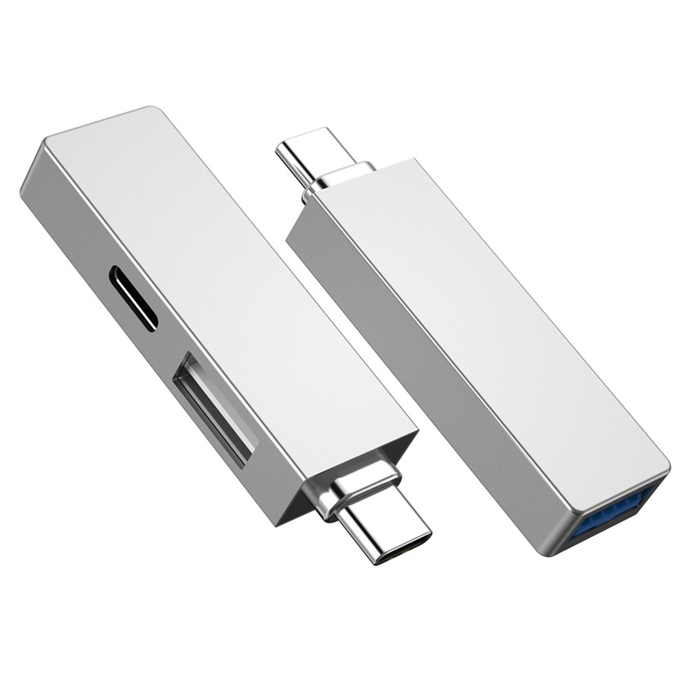USB C (m) Multiport Adapter mit 2x USB 2.0/3.0 (w) und 1x USB C (w) - Silber