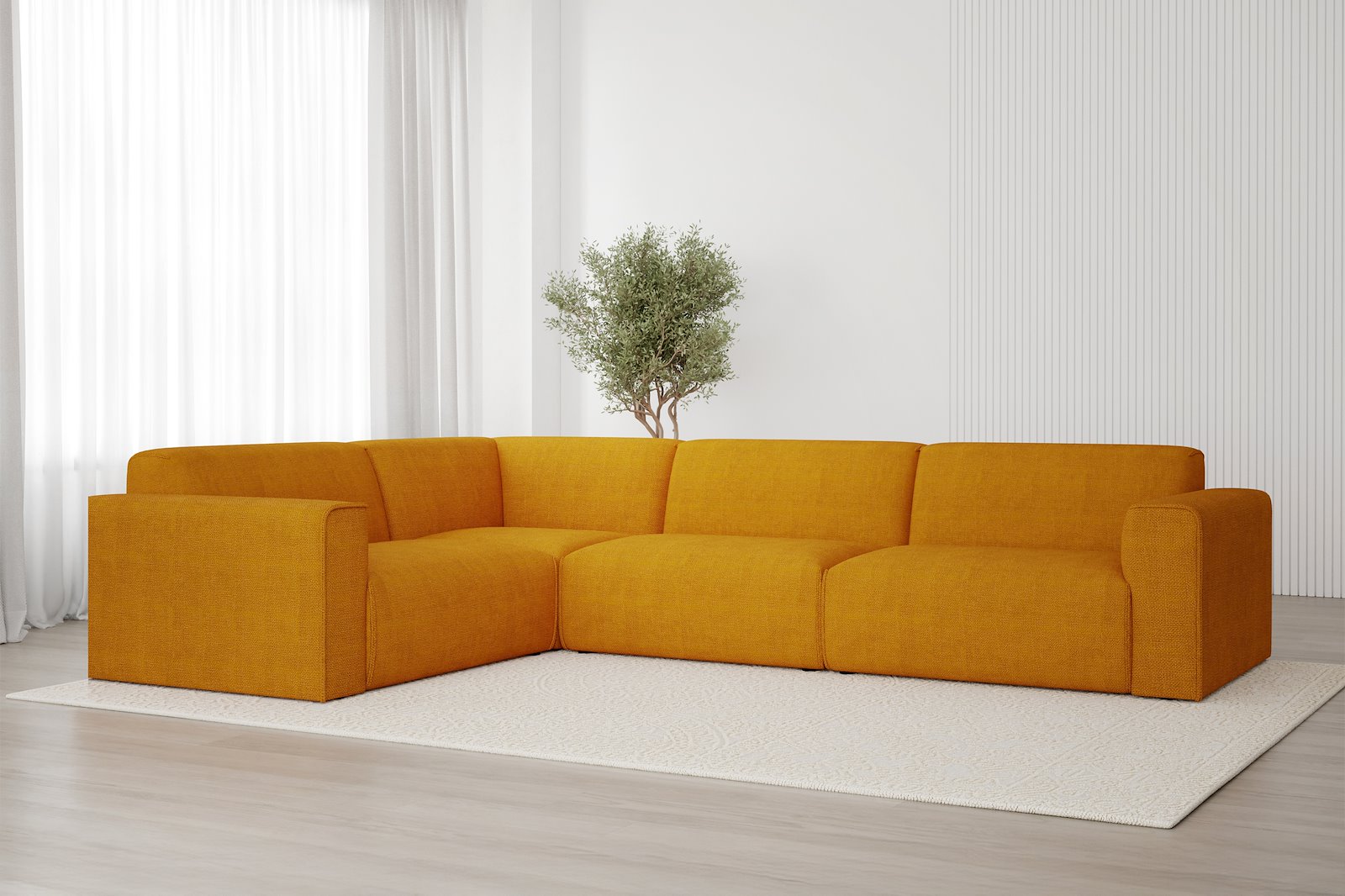 Monaco Lux hjørnesofa 1,5/3 hjørnesofa. Tekstil Fjord 9 Amber med sorte ben. Lux komfort.