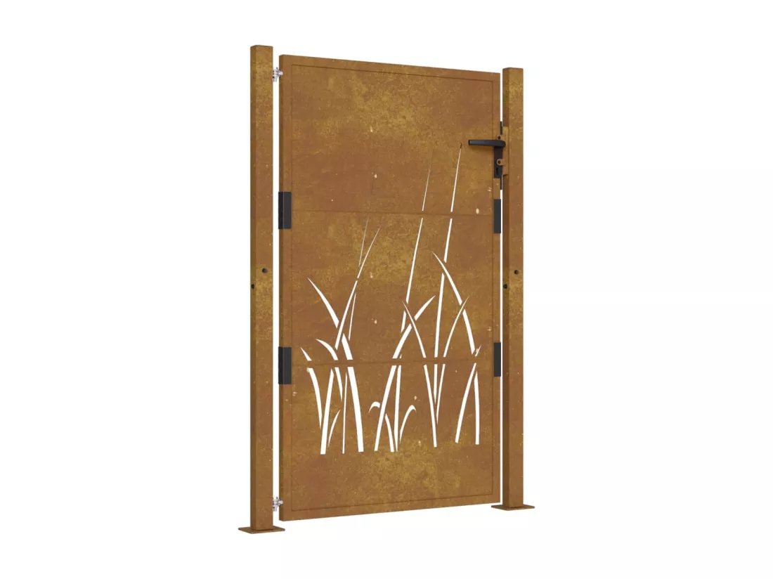 Portail de jardin 105x155 cm acier corten conception d'herbe