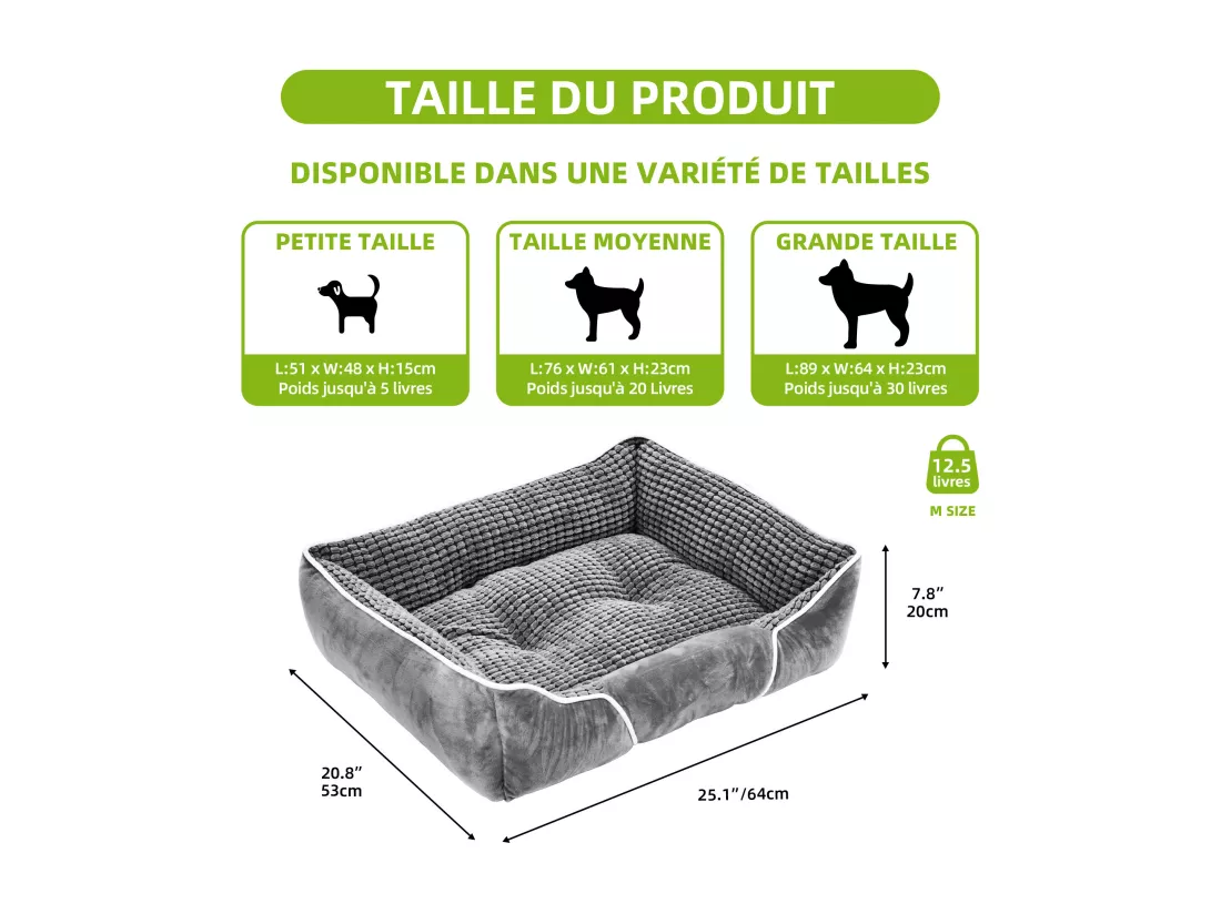 YITAHOME Panier - Moyen Chien - Gris - Dehoussable - Orthopédique - lit Chien - Matelas Lavable - 64x53cm