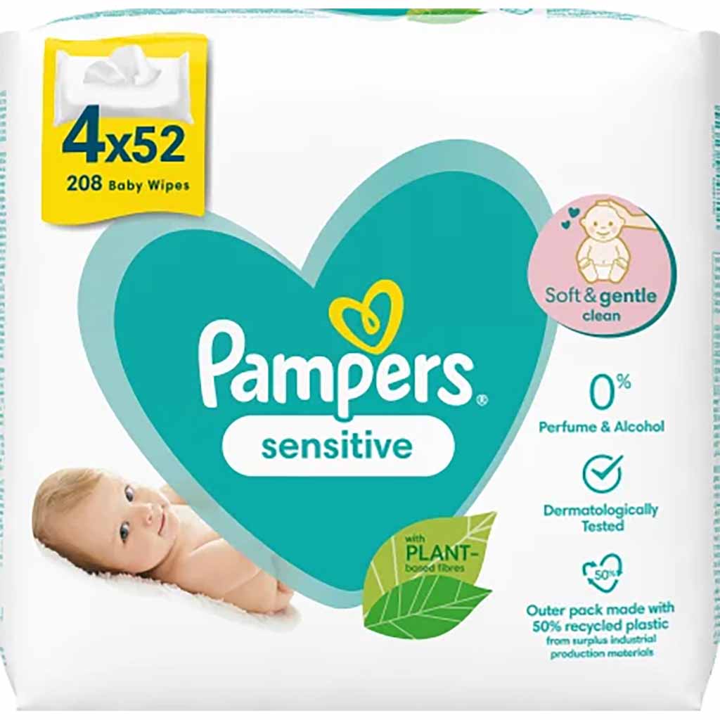 Pampers Feuchttücher Sensitive (4x52 Stück), 208 Stück