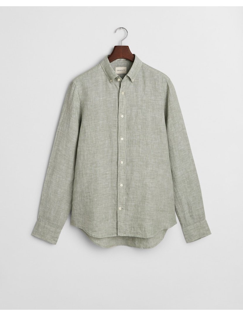 Long Sleeve Slim Linen Shirt Green