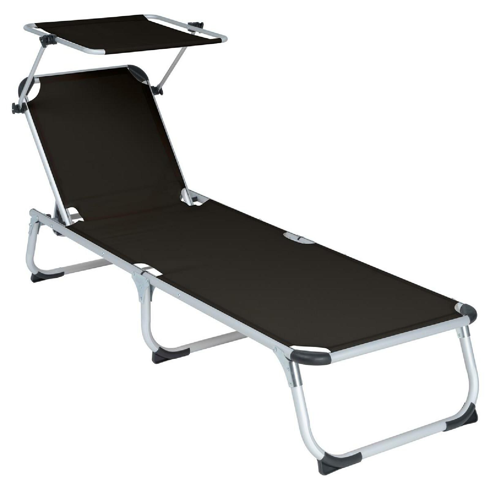 VCM Sonnenliege Sonnendach Schwarz 187x57x30cm Campingliege klappbar