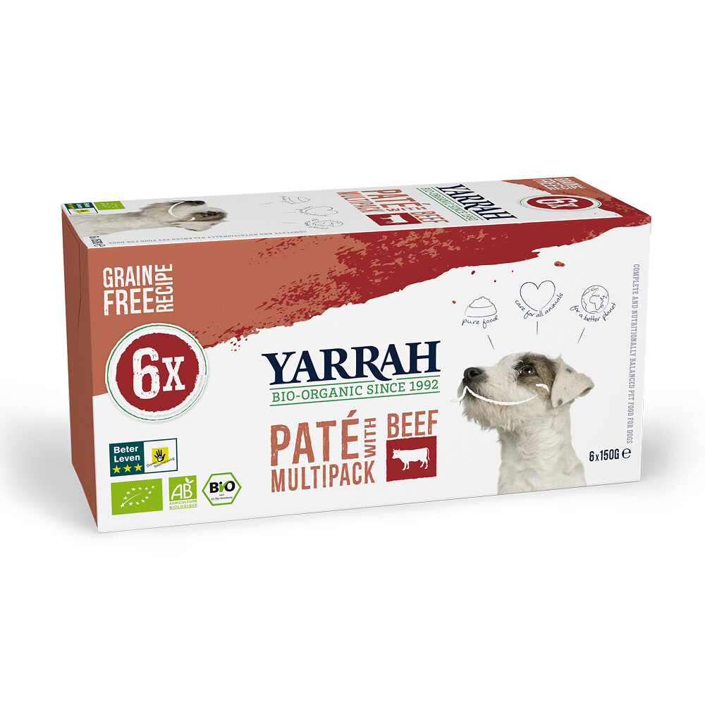 4x Yarrah Bio Hondenvoer Multipack Paté Graanvrij Rund & Kip6 x 150 gr
