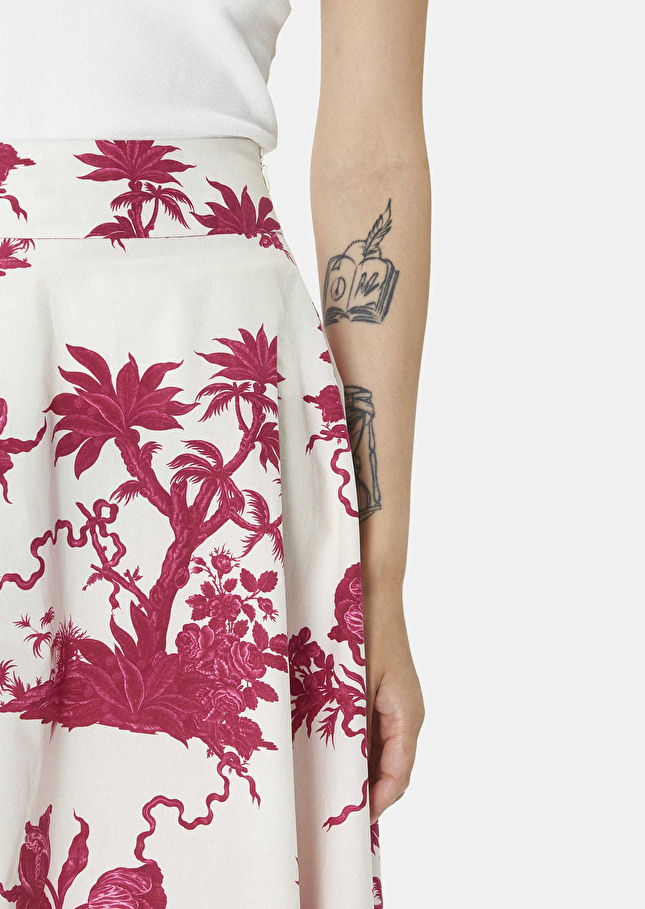Jupe Jeannetteécrue à motif fleuri bordeaux