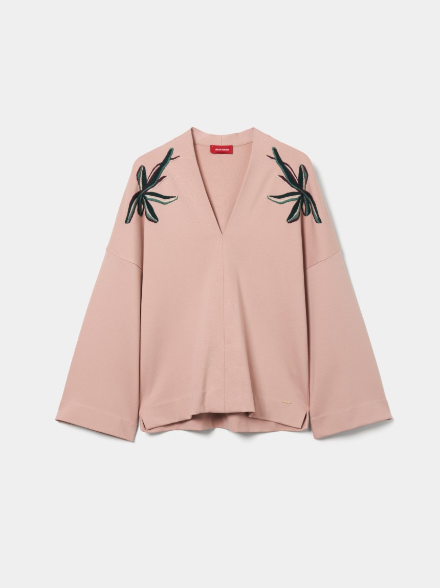 Camisola decote em V com bordado