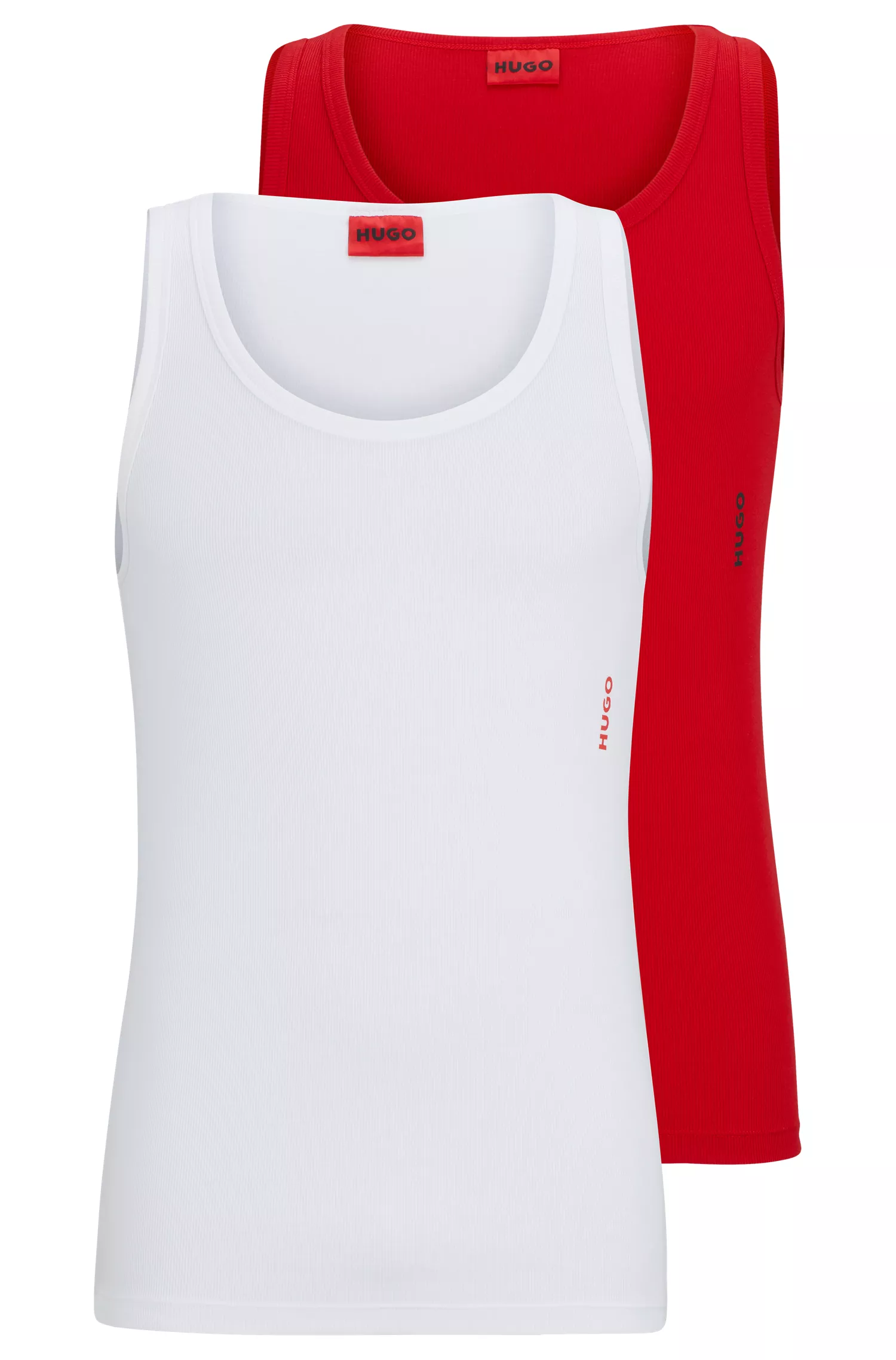HUGO Vermelho - Pacote com duas camisetas regatas com o logo da marca, em algodão elástico.