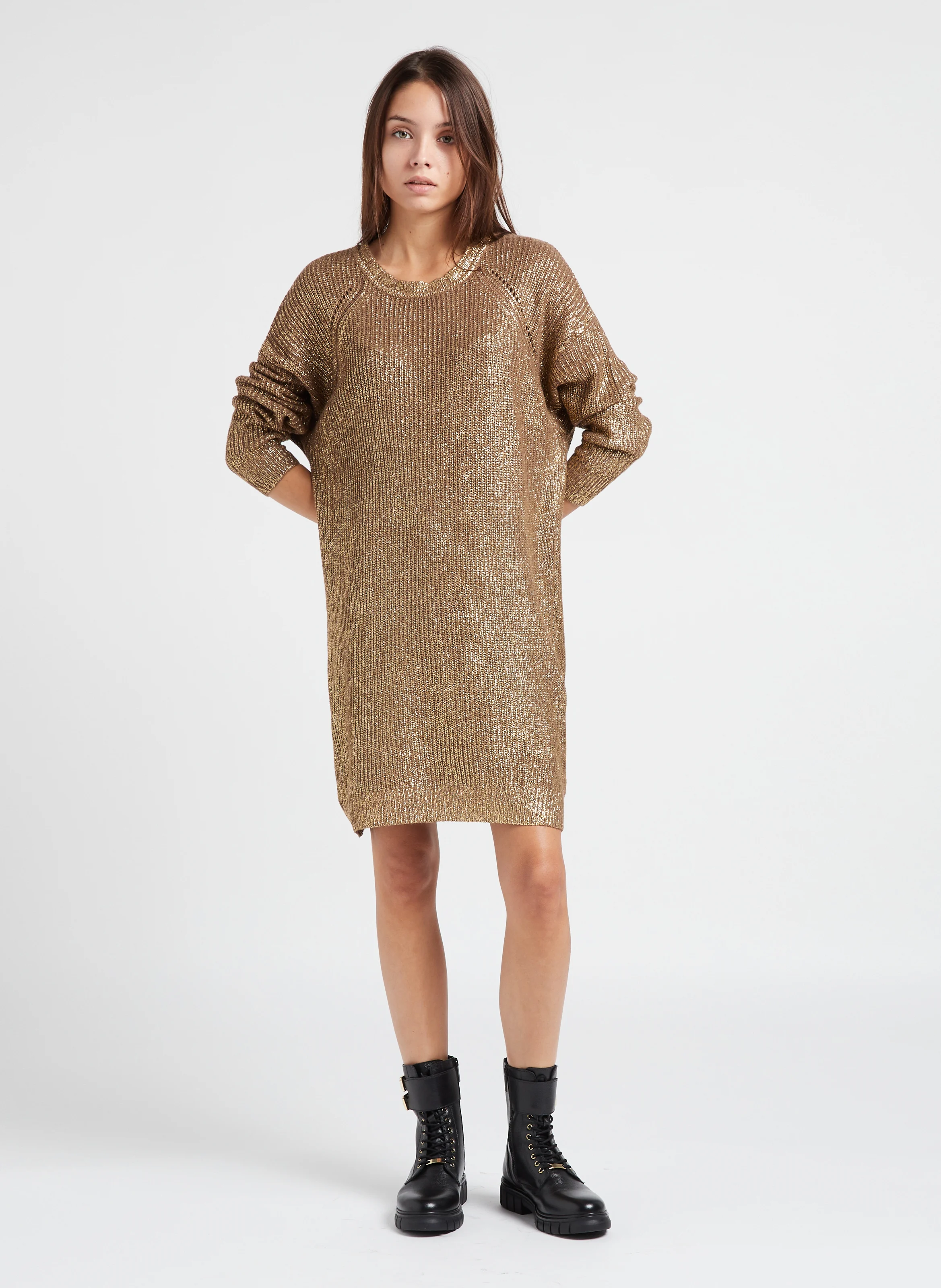 NAUTILUS - Robe courte col rond en maille | Marron