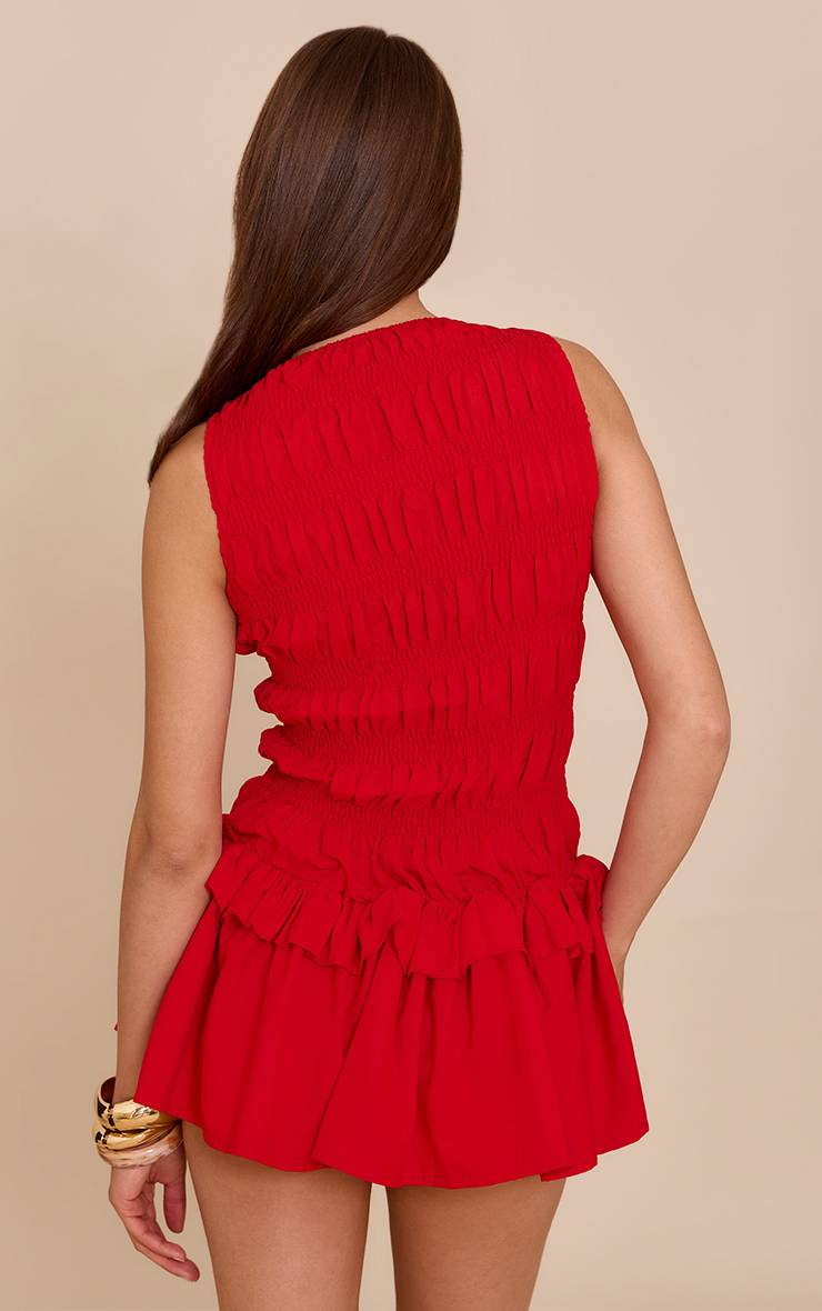 Rouge Robe Courte En Mousseline À Col Licou