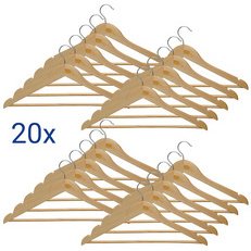 Cintre en bois mira, avec barre, naturel, lot de 20