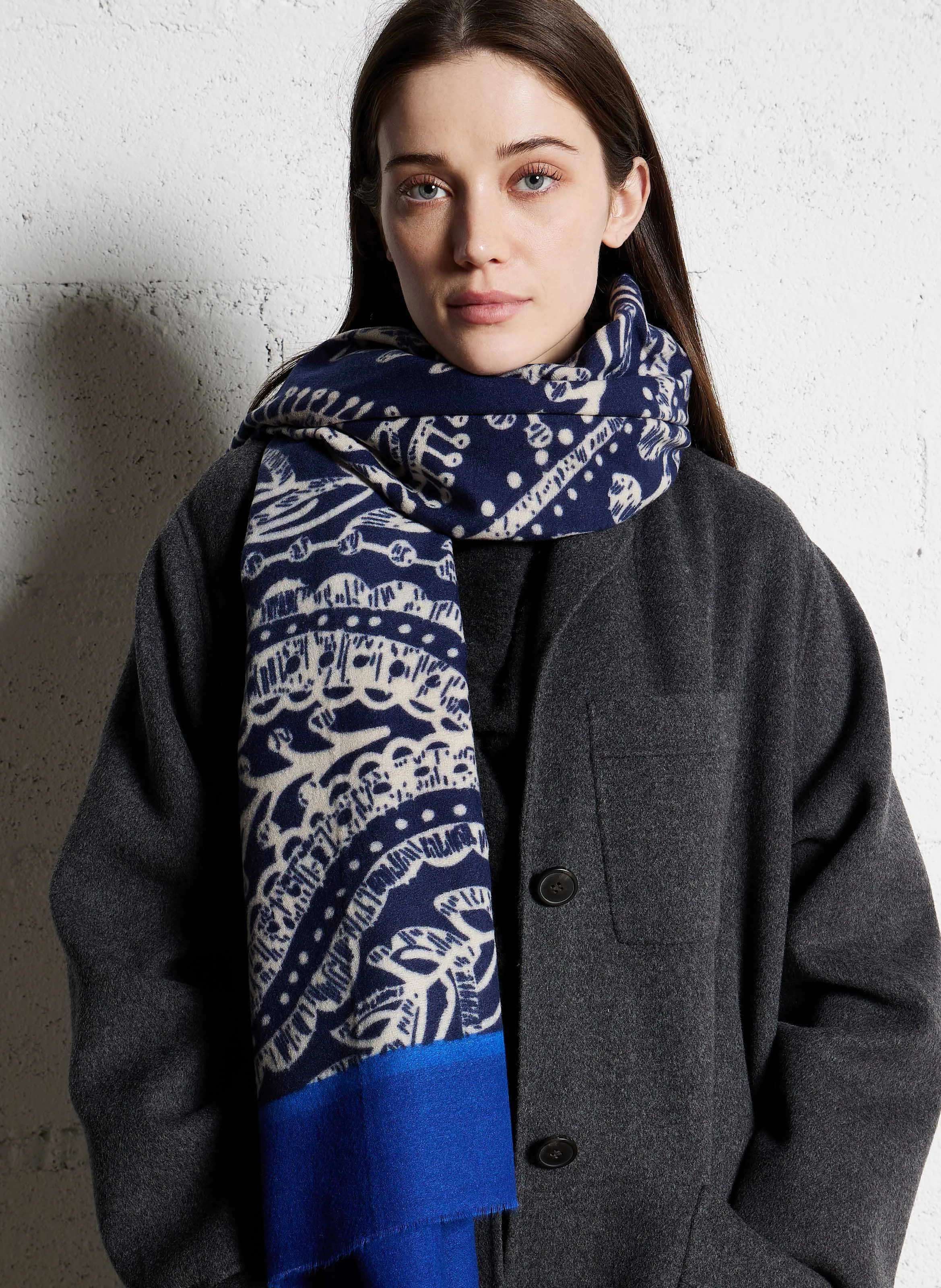 Foulard imprimé rectangle | Bleu