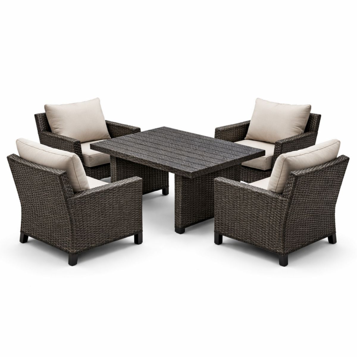 Gartenmöbel Set aus Polyrattan in Braun-Beige mit 4 Sesseln und Tisch