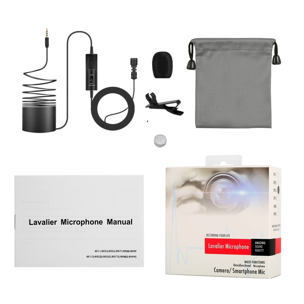 (1.8m) Lavalier Krawatten Mikro Ansteckmikrofon für Audioaufnahmen 1.8m (Kamera / DSLR / Handy / PC / Laptop)