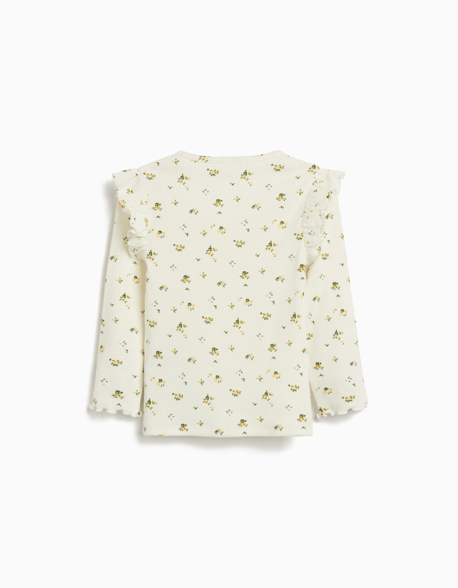 T-shirt de Manga Comprida com Folhos, Menina, Cru