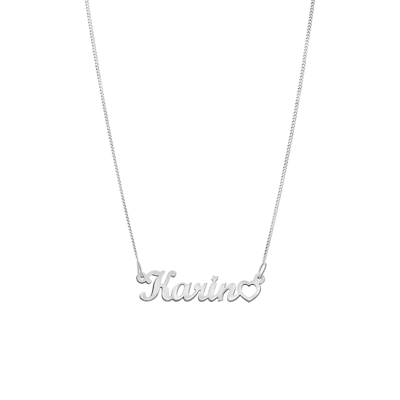 Zilveren naamketting met hart