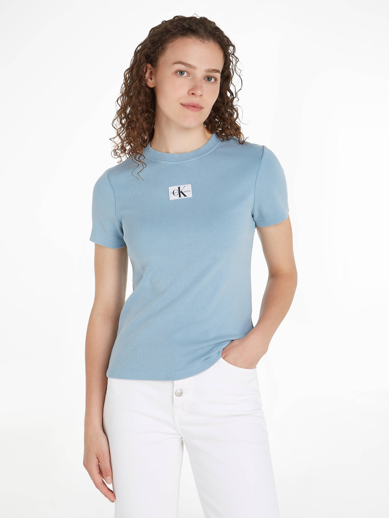 CALVIN KLEIN JEANS| Damen T-Shirt LABEL WASHED RIB SLIM TEE