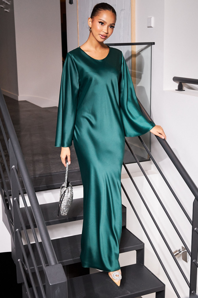 Robe ample satinée verte