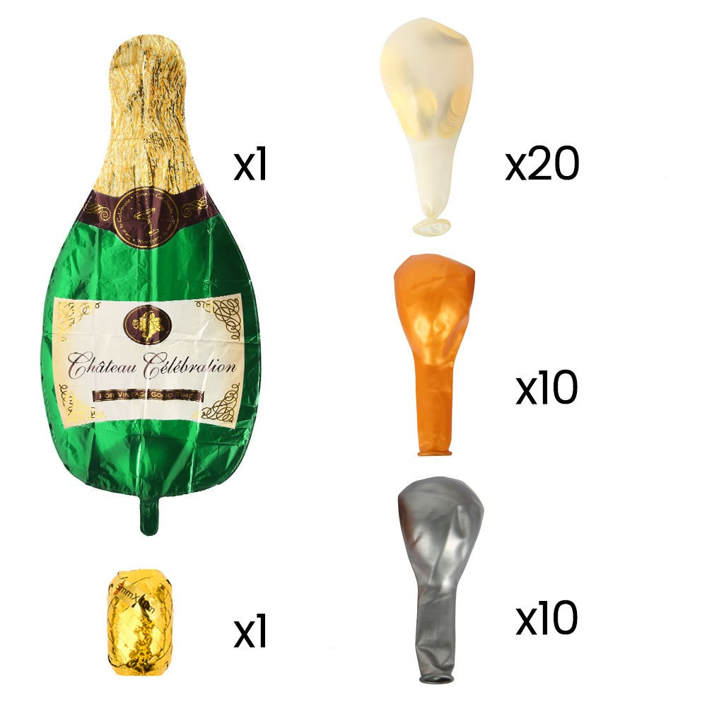 (42-tlg. Set) Party Ballons Champagnerflasche Konfetti Luftballons Latex- und Folienballons - Gold / Silber / Grün