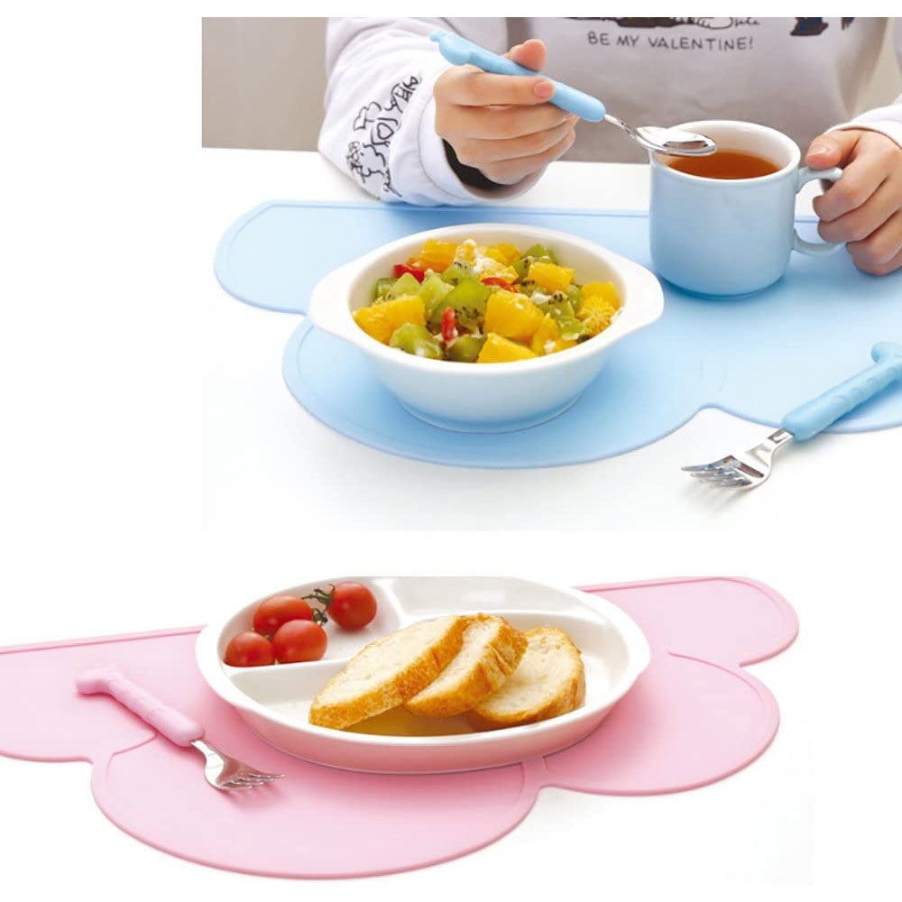 (480x270x21mm) Rutschfeste Kinder Silikon Tischunterlage Platzdeckchen Untersetzer Abwaschbar im Wolken Design - Hellblau