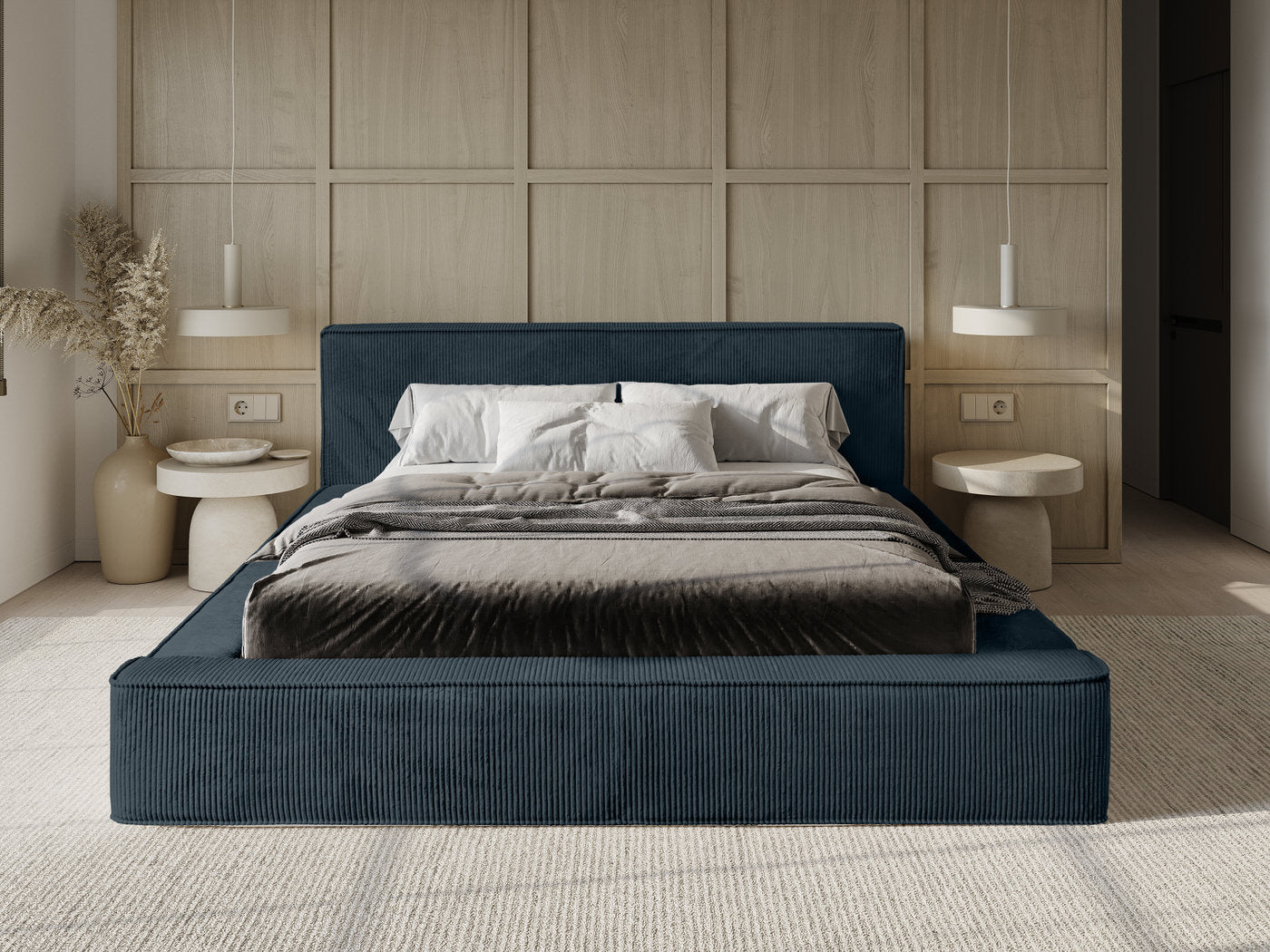 Trae Mobler Harmon 180x200 cm Gestoffeerd Bed Navy Blauw