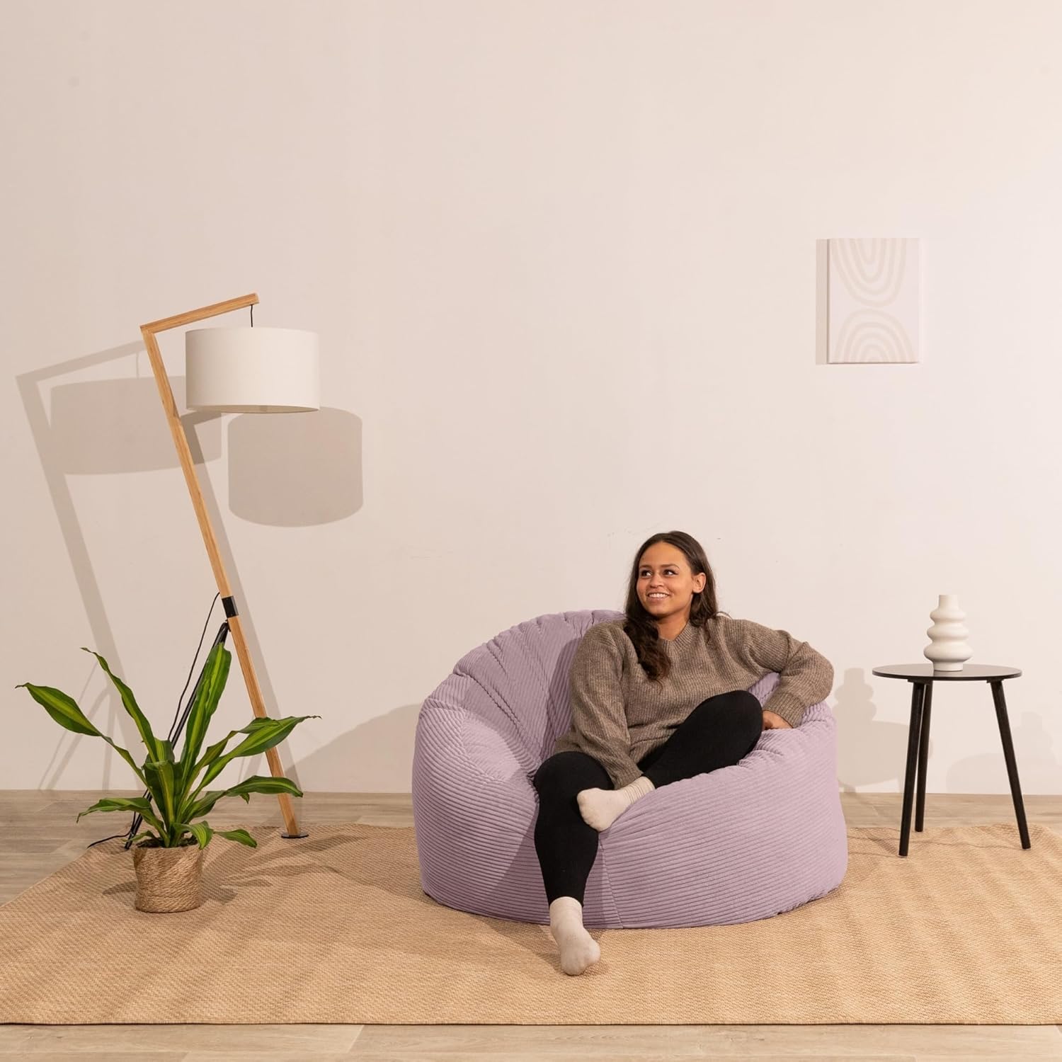 bananair - Sitzsack aus Cordstoff Breit Gerippt für Erwachsene und Kinder - Weich, Bequem und Elegant - Optimale Unterstützung - Sitzsack Sessel XXL mit Füllung, Bean Bag (100 cm, Lila Flieder)