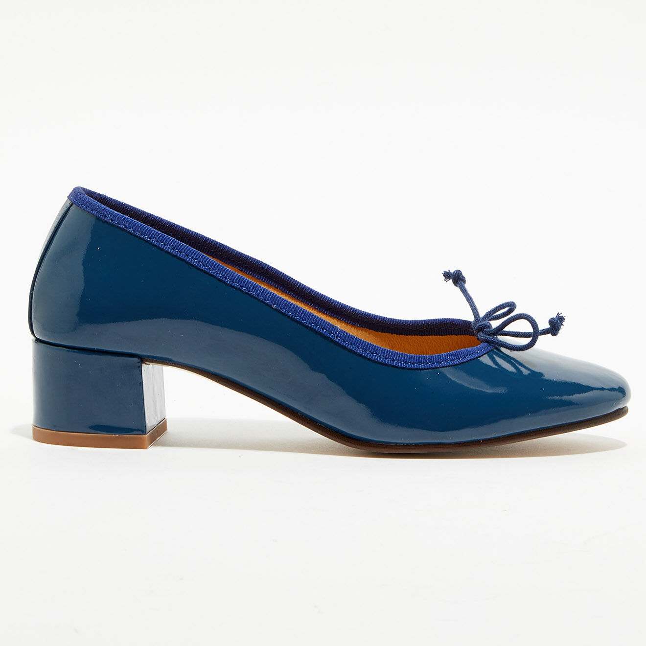 Quartier Latin Ballerines trotters en Cuir verni Diane bleu marine - Talon 4 cm