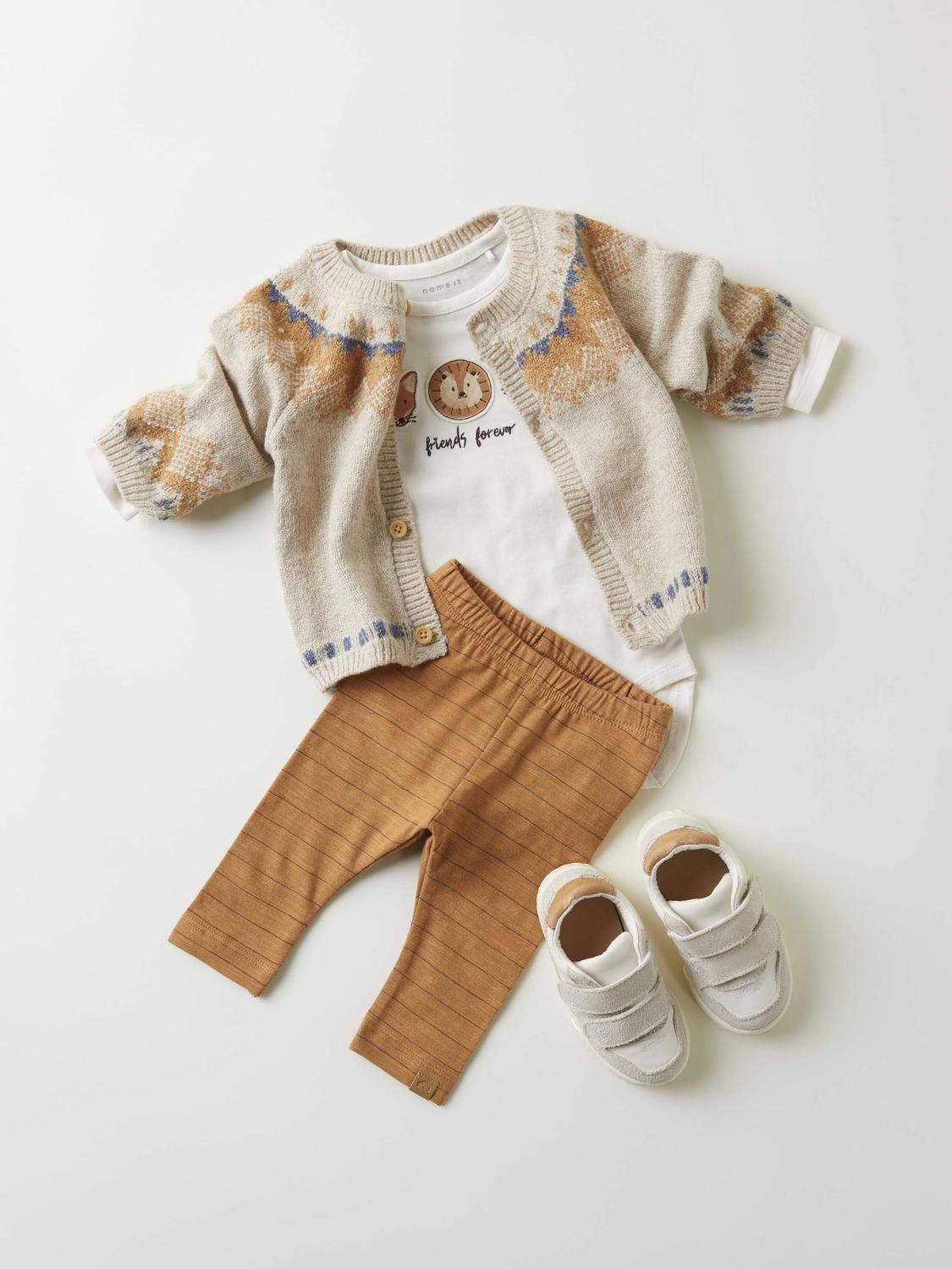 NAME IT baby fijngebreid vest NBMONOR met all over print beige/bruin