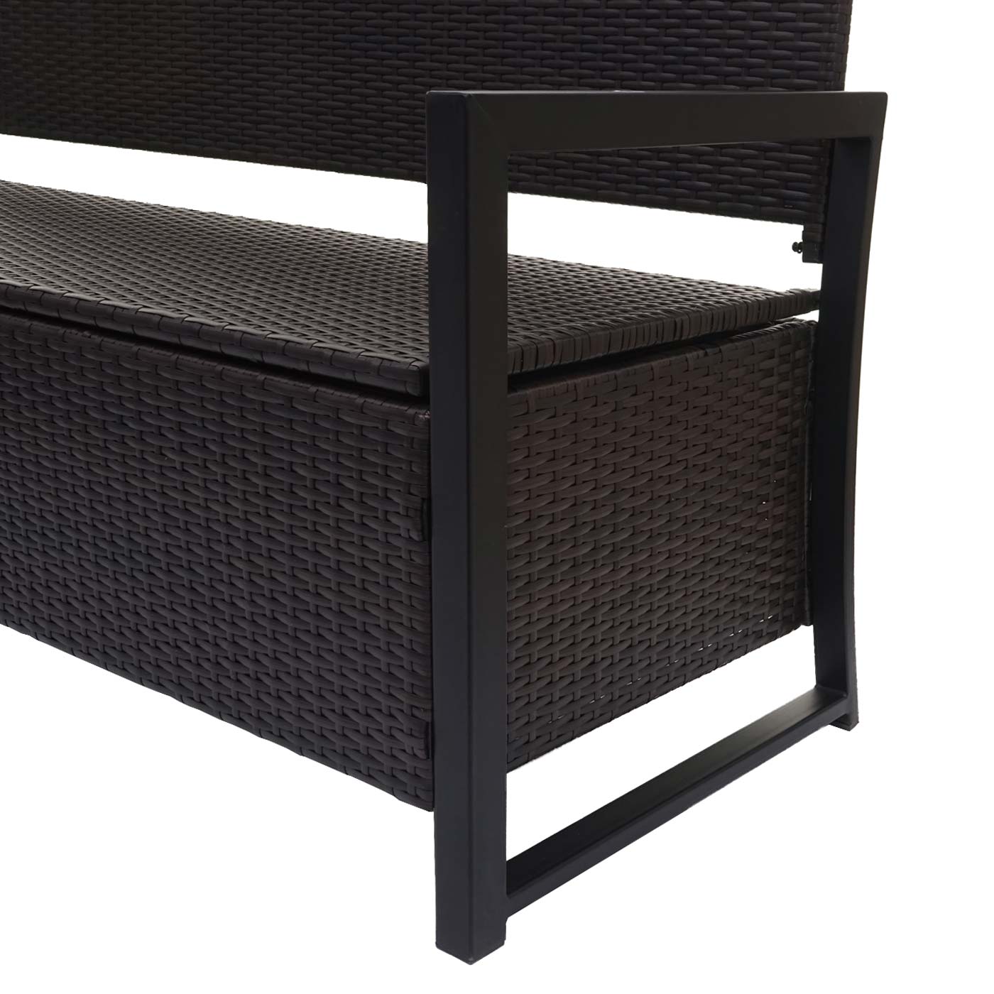 Poly-Rattan 3er Sitzbank MCW-F39, Gartenbank Truhenbank, Staufach Aufbewahrung Sitzkissen ~ braun, Kissen creme