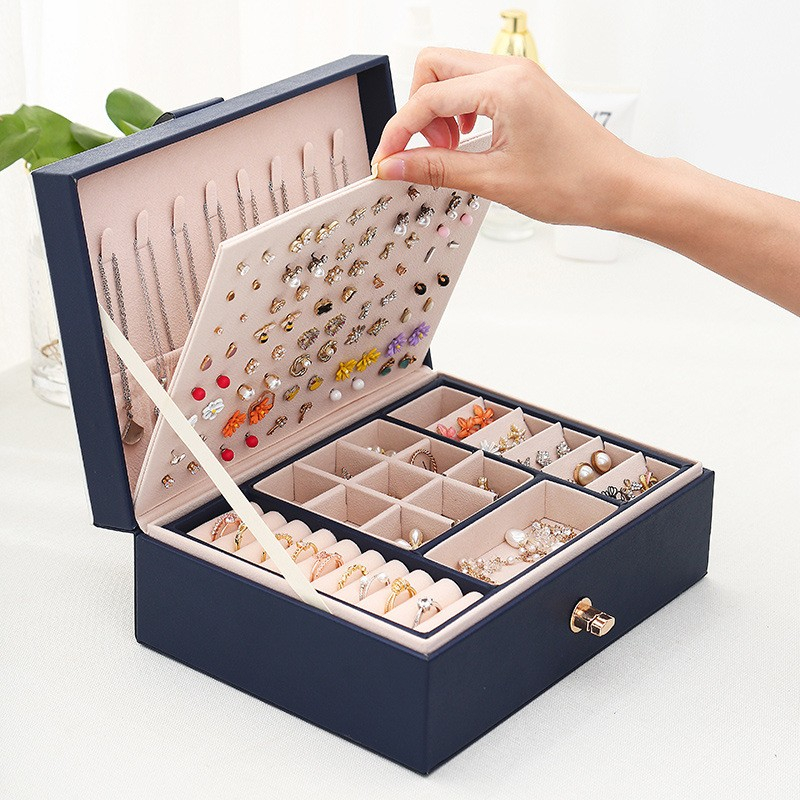 (23x18.6x8.8cm) Leder Schmuckschatulle Aufbewahrungsbox Organizer für Ringe / Ohrringe / Armbänder - Rosa