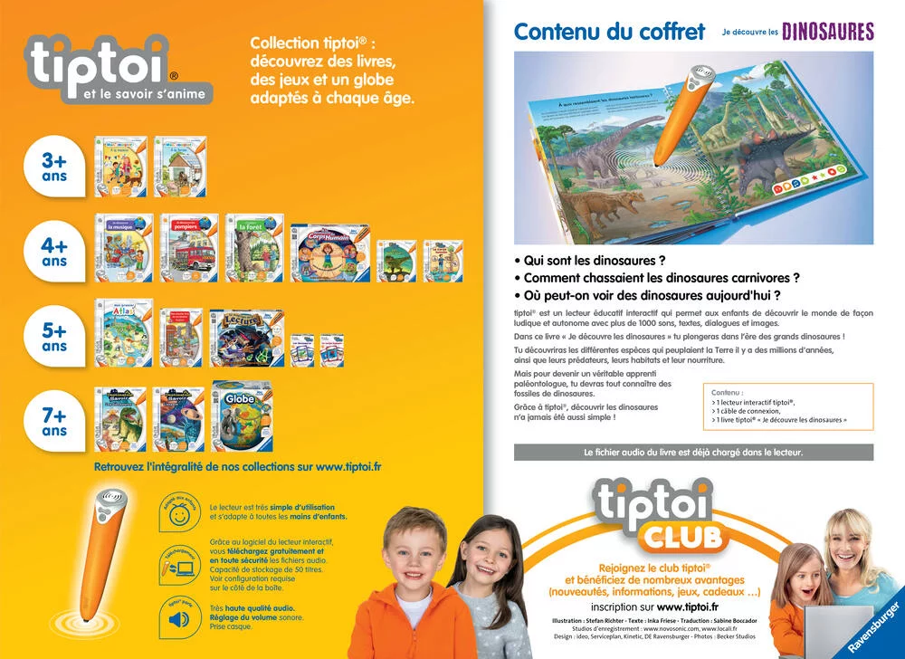 TIPTOI - COFFRET COMPLET LECTEUR INTERACTIF + LIVRE JE DECOUVRE LES DINOSAURES