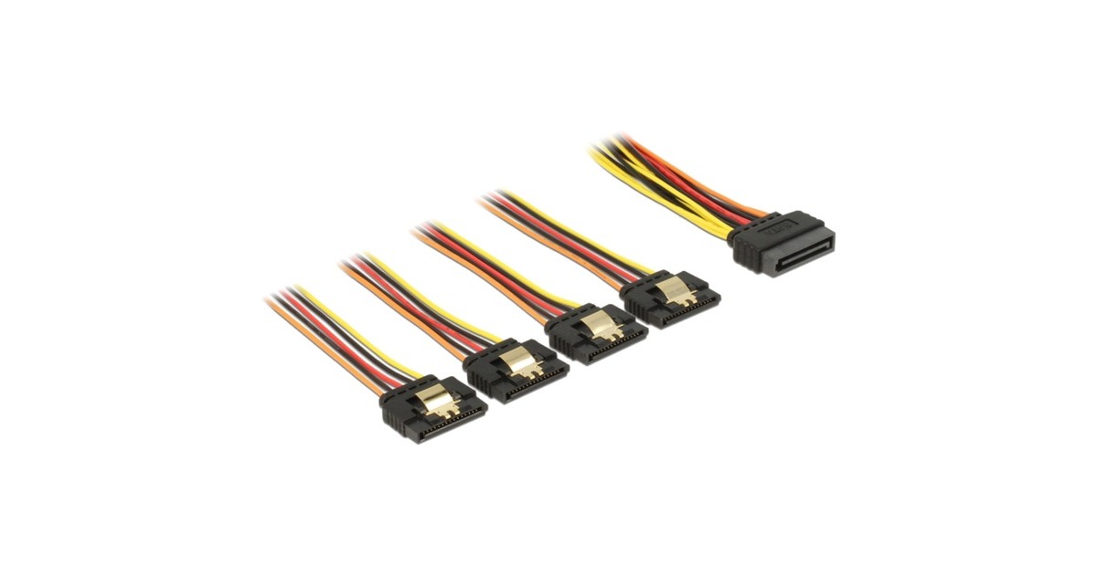 DeLOCKSATA 15 pin power > SATA 15 pin power 4x kabel  (Zwart/rood, 0,15 meter)