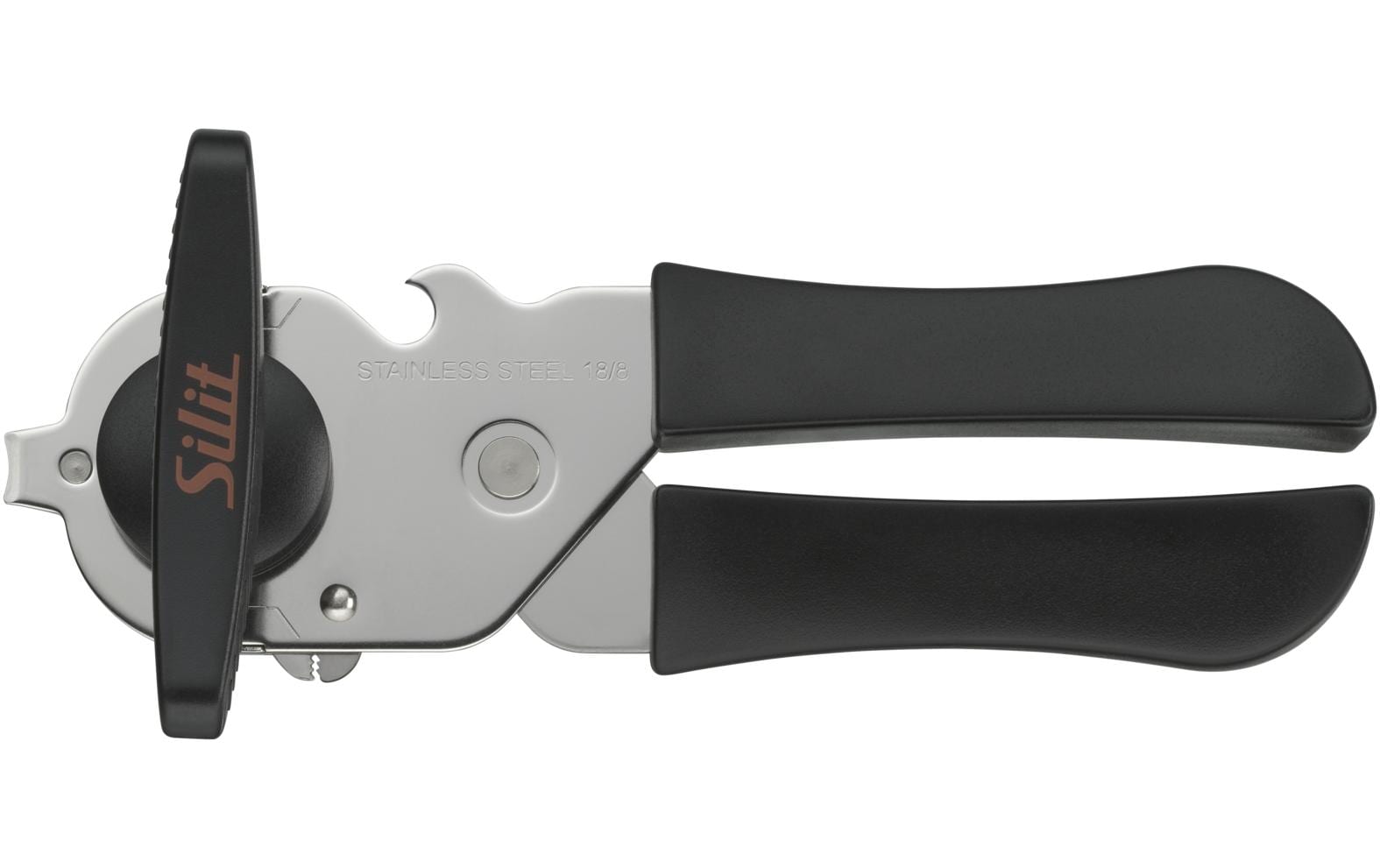 Dosenöffner Schwarz/SilberÖffner mit Kapselheber, Deckelzange und Flaschenöffner