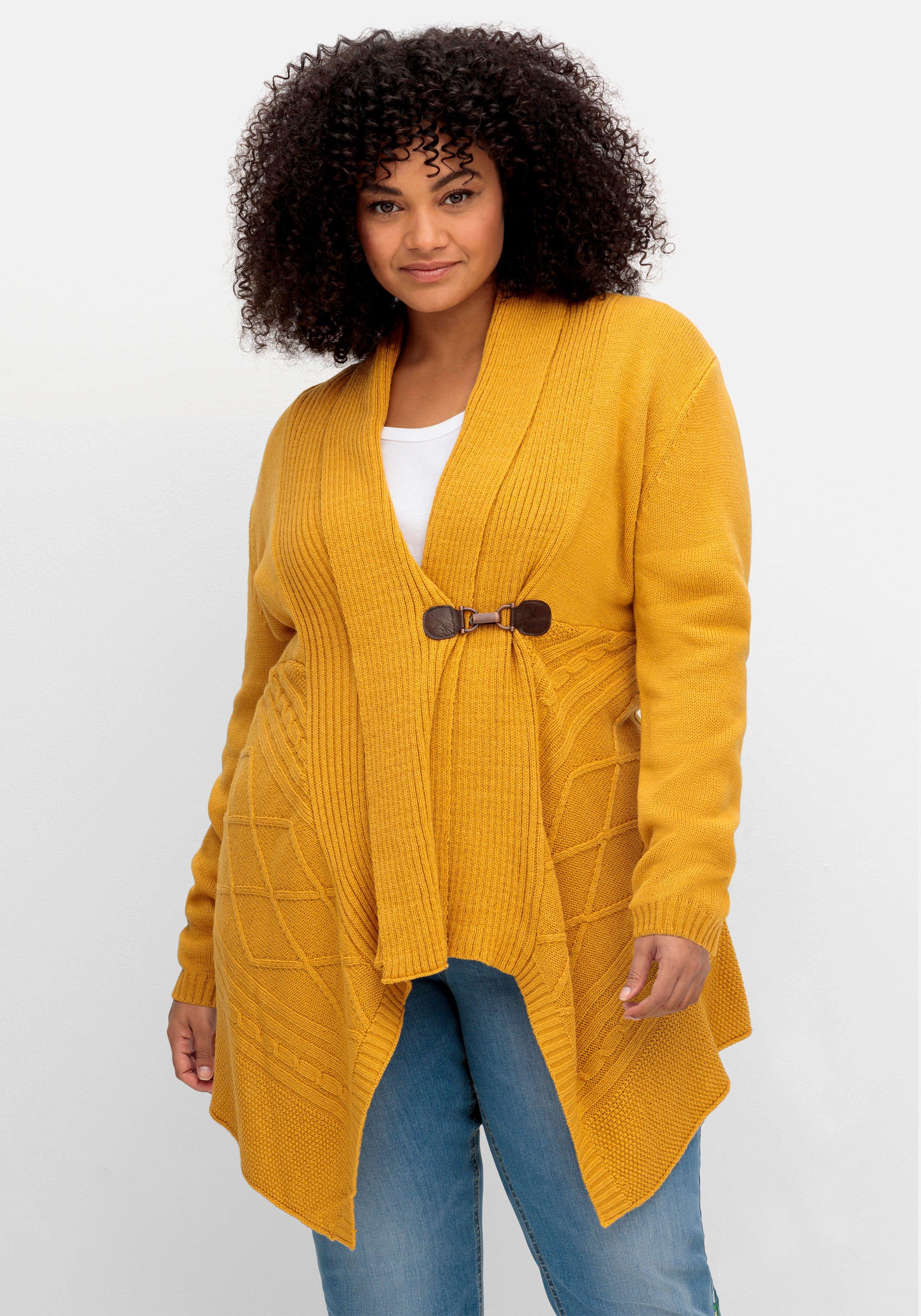 Longstrickjacke mit Schalkragen und Zipfelsaum