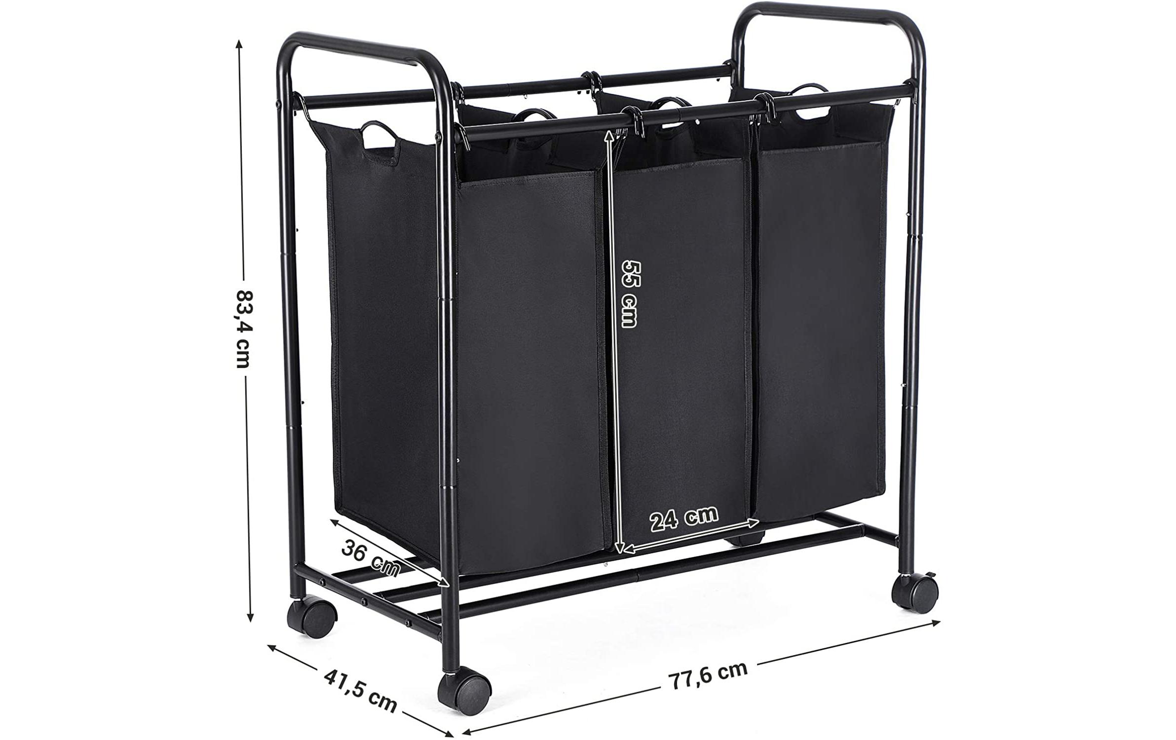 Wäschesammler 132 l, SchwarzWäschewagen mit 3 Fächern