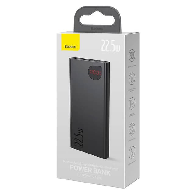 Powerbank Baseus Adaman Metal, 10000mAh, 2xUSB, USB-C, Lightning, MicroUSB 22,5W (sort)