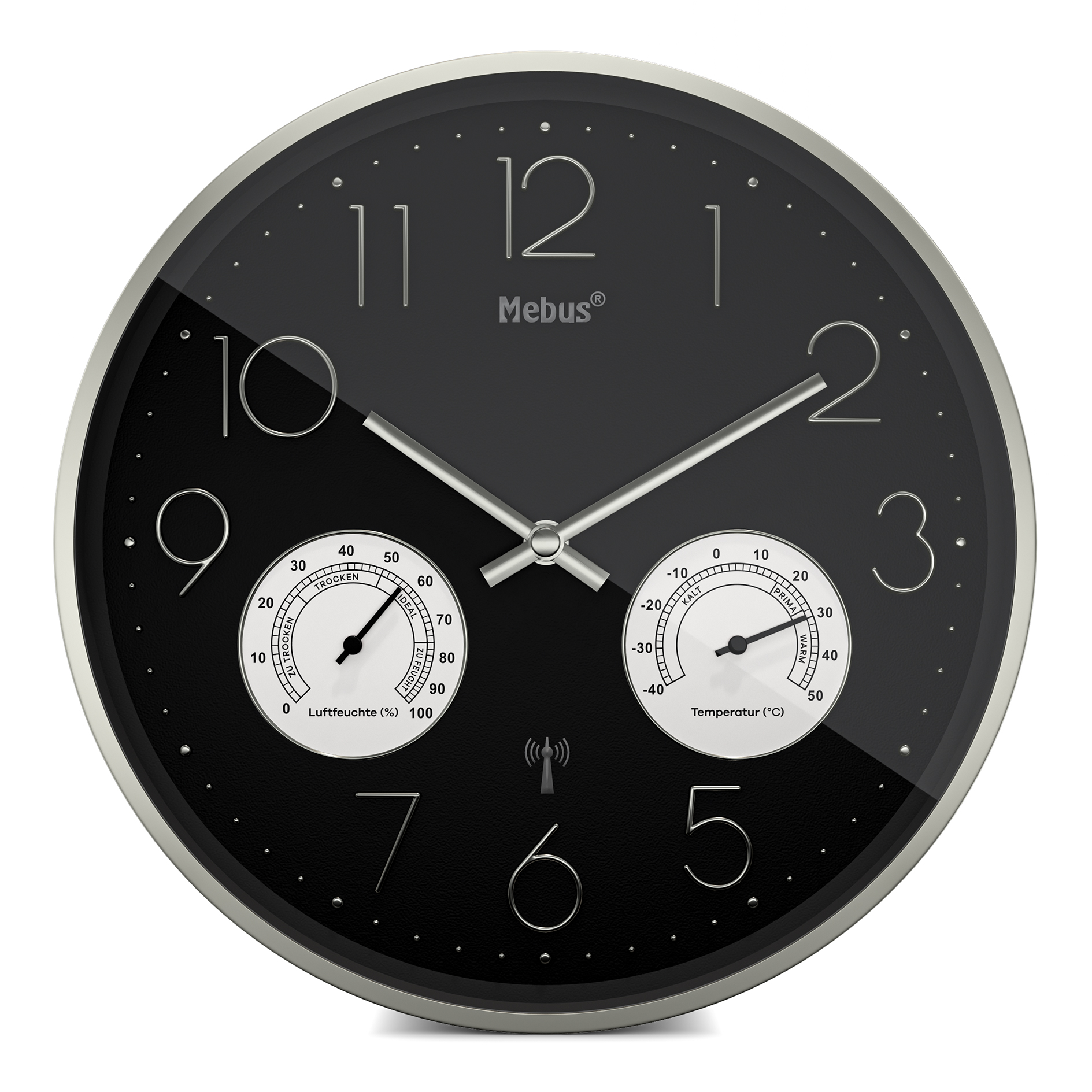 Funk-Wanduhr - schwarz - Thermo-/Hygrometer - Ø 30 cm
