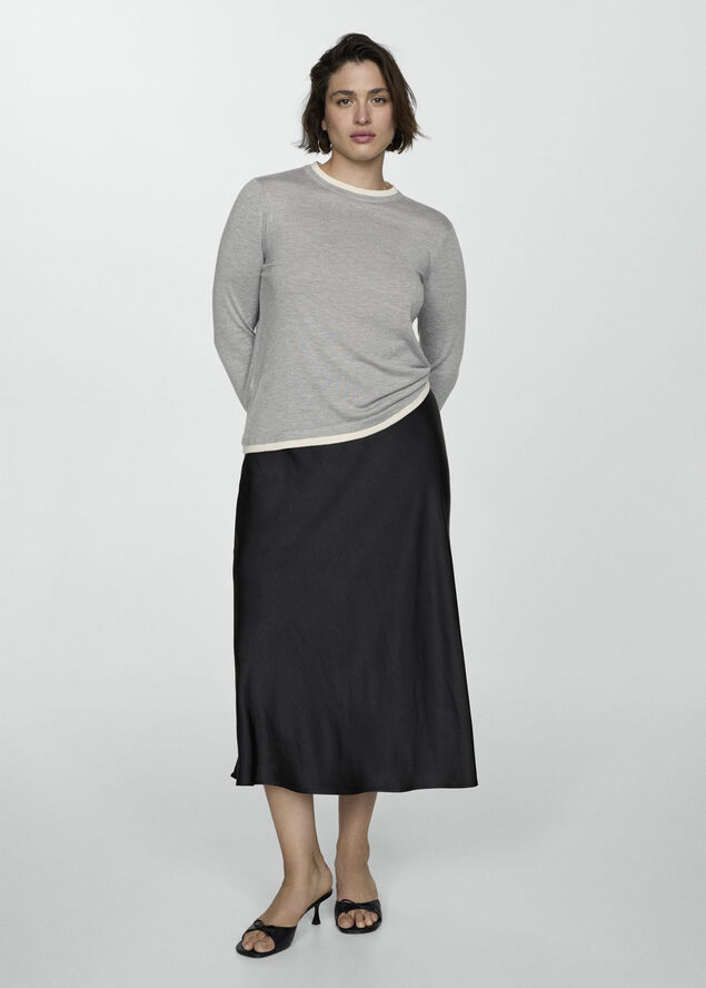 MANGO Contrast trim sweater Lt pastel grey