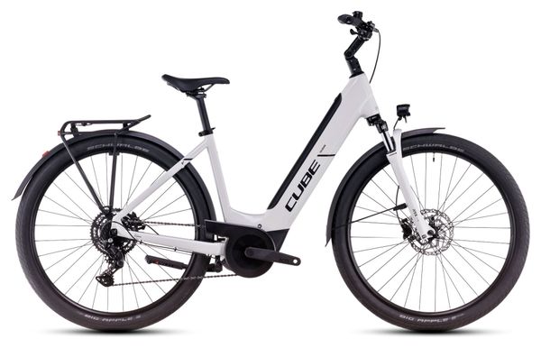 VTC Électrique Cube Touring Hybrid One 500 Easy Entry Shimano Cues 9V 500 Wh 700 mm Blanc Cotton Gris 2025