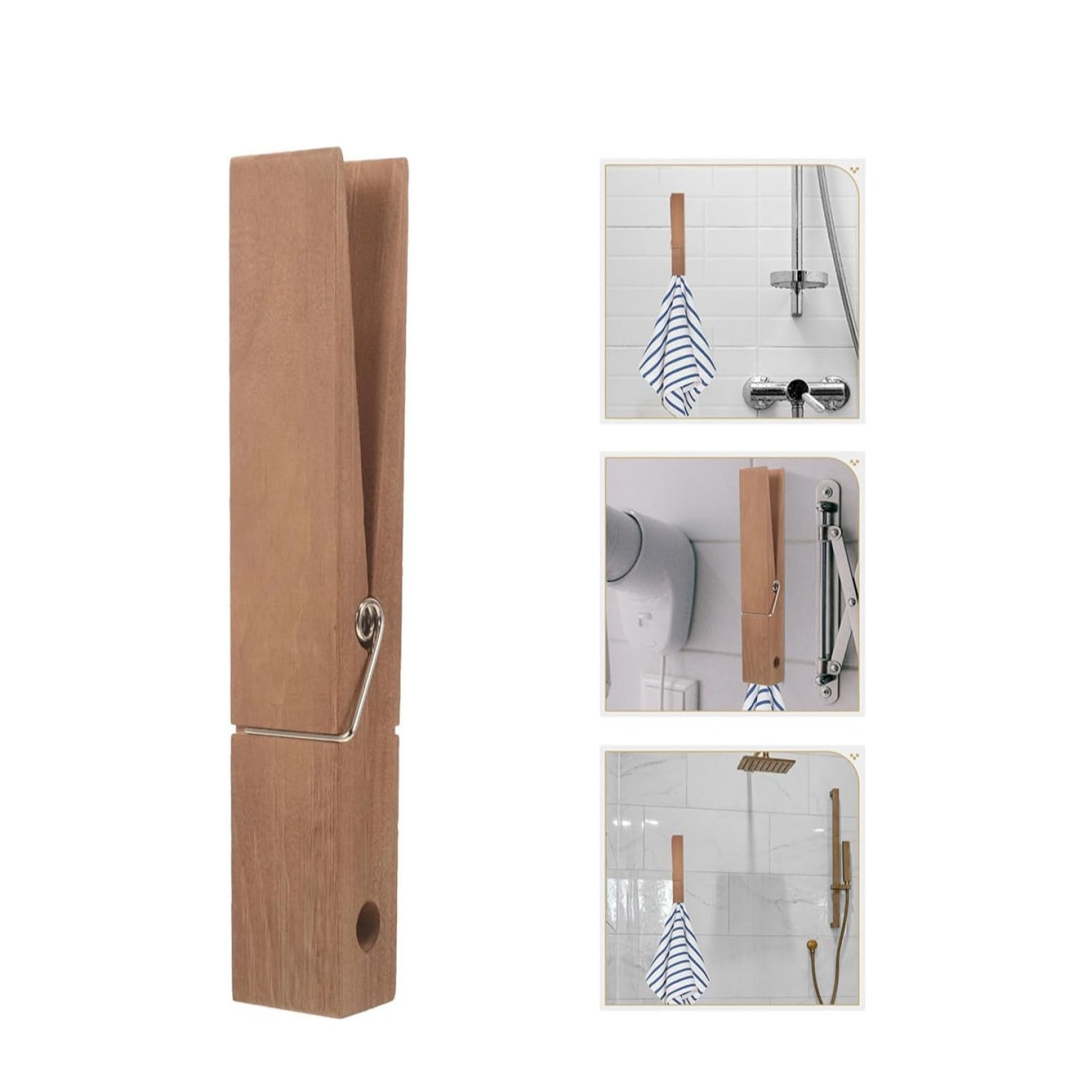 (30cm) Holz Handtuch Halterung Klammer Geschirrtuch Aufhänger Clip im Wäscheklammer Design für Wände / Türen - Braun