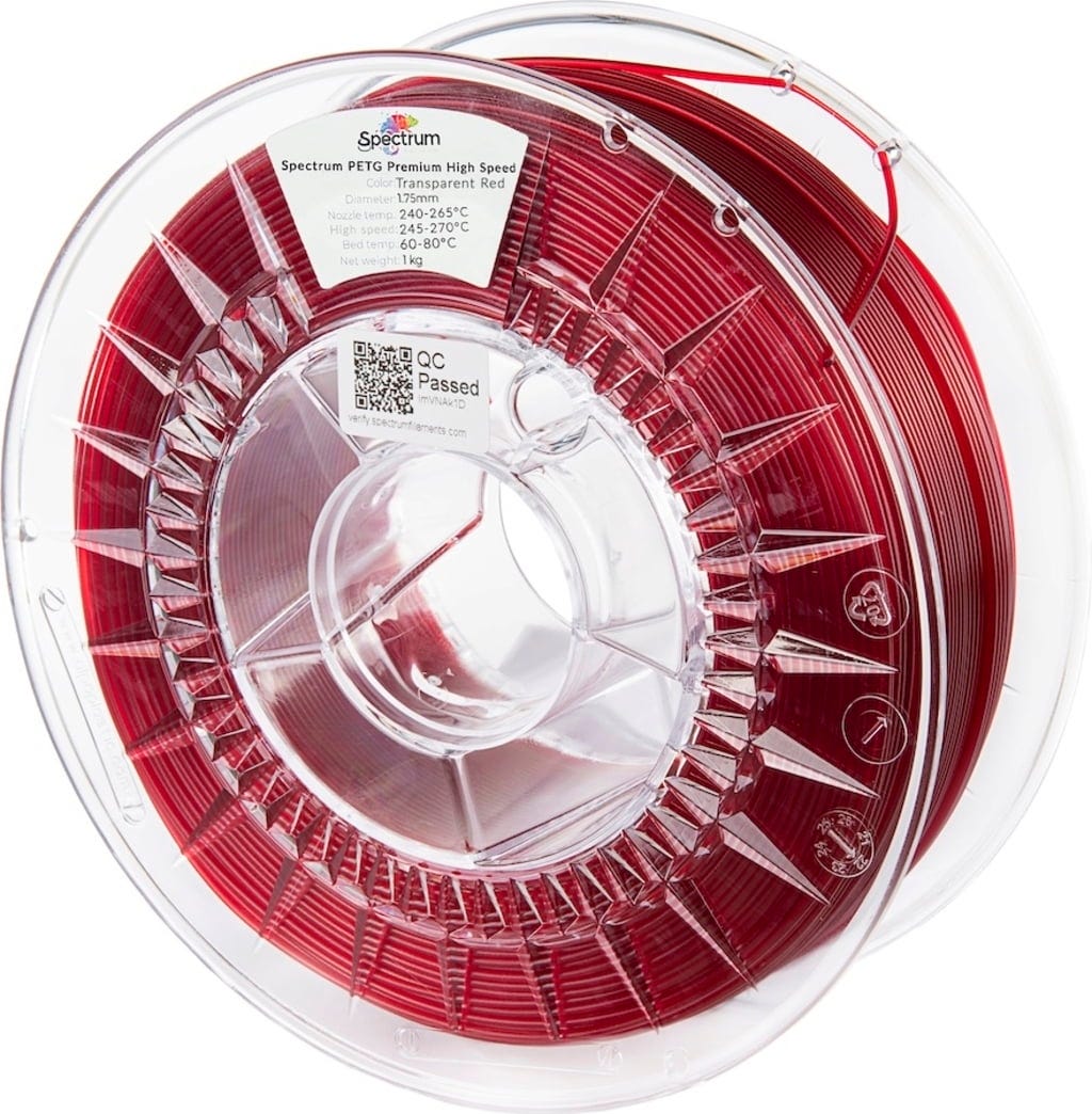 Spectrum  PETG Premium High Speed Transparent Red, 1,75 mm / 1000 g    Der Turbo für den 3D Druck in Transparent Red