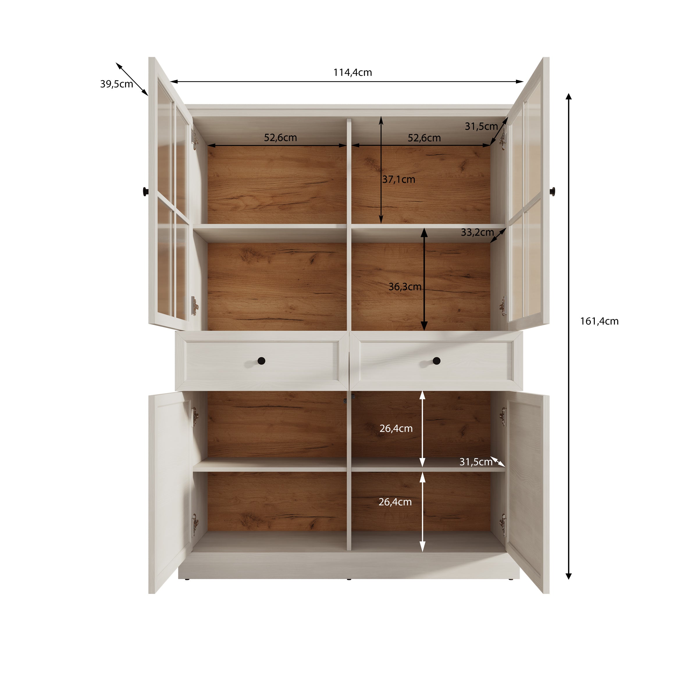 Leroy - Vitrinekast - Zwart - 114x40x161 cm
