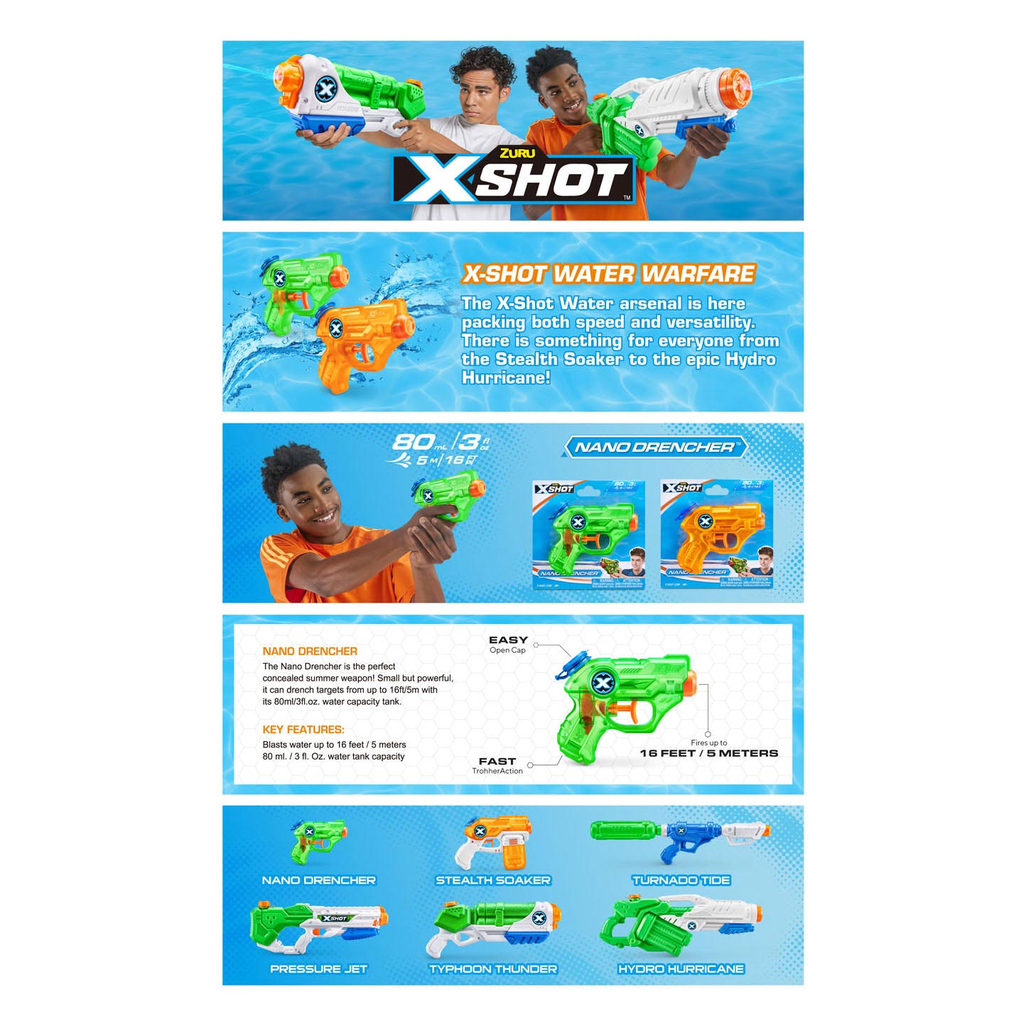ZURU X-Shot Waterpistool Nano Bencher, 80ml