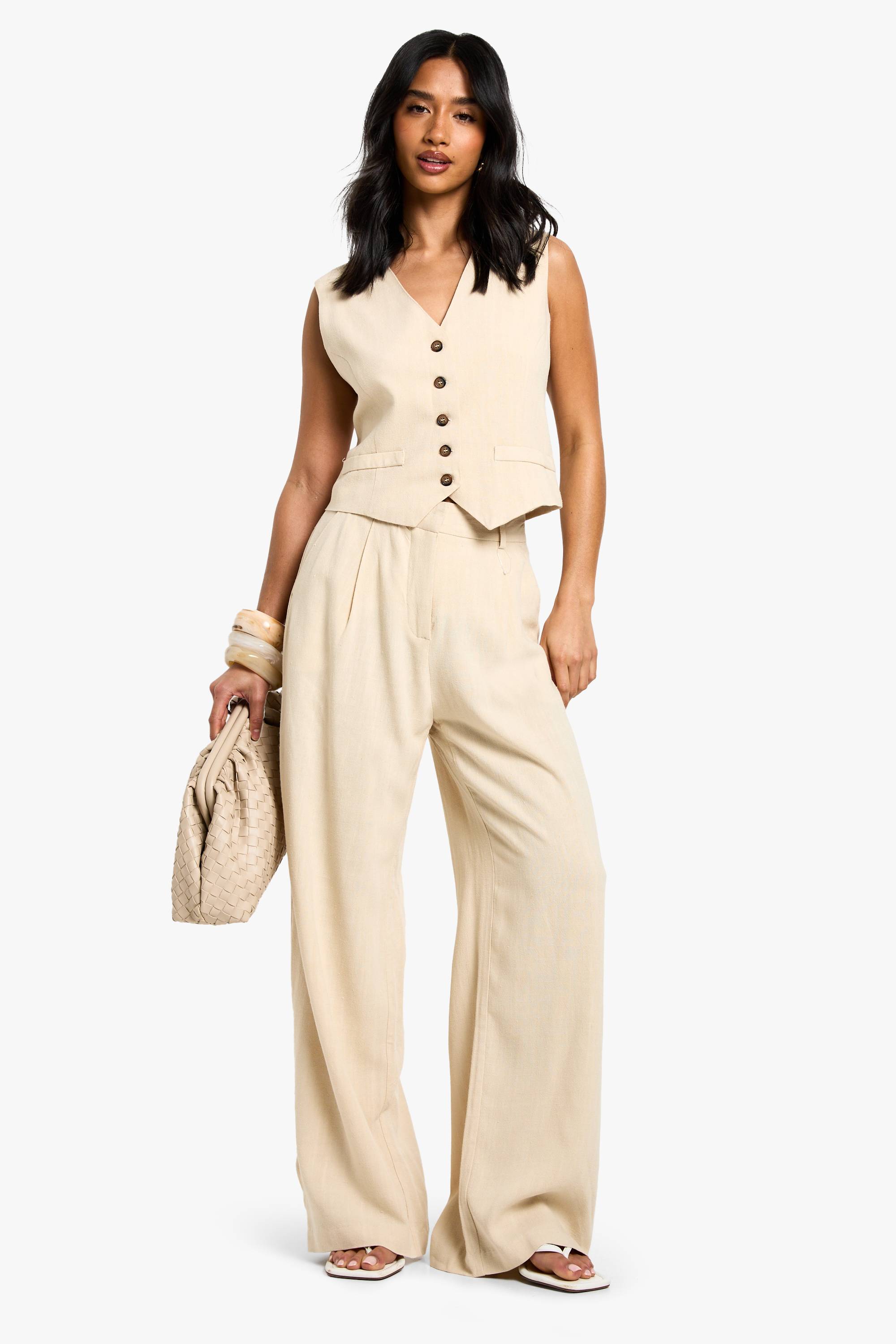 boohoo Pantalon Large Essentiel Aspect Lin Coupe Petite