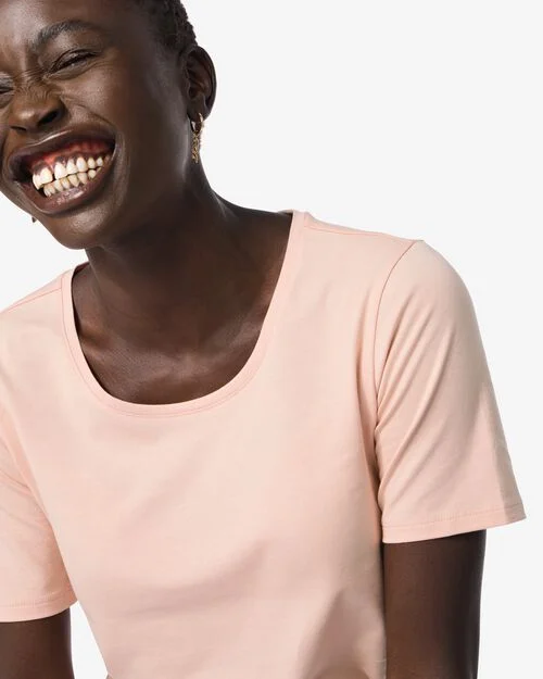 t-shirt femme slim fit col rond - manche courte rose pâle